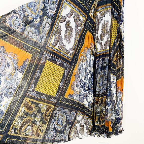 H&M Patchwork Print Pleated Maxi Skirt Size Small Blue, Orange, Yellow - Picture 6 of 9